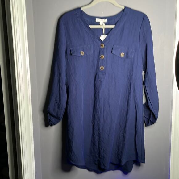 Day to Day Navy Blue Button Down Tunic Size Small - Picture 11 of 11